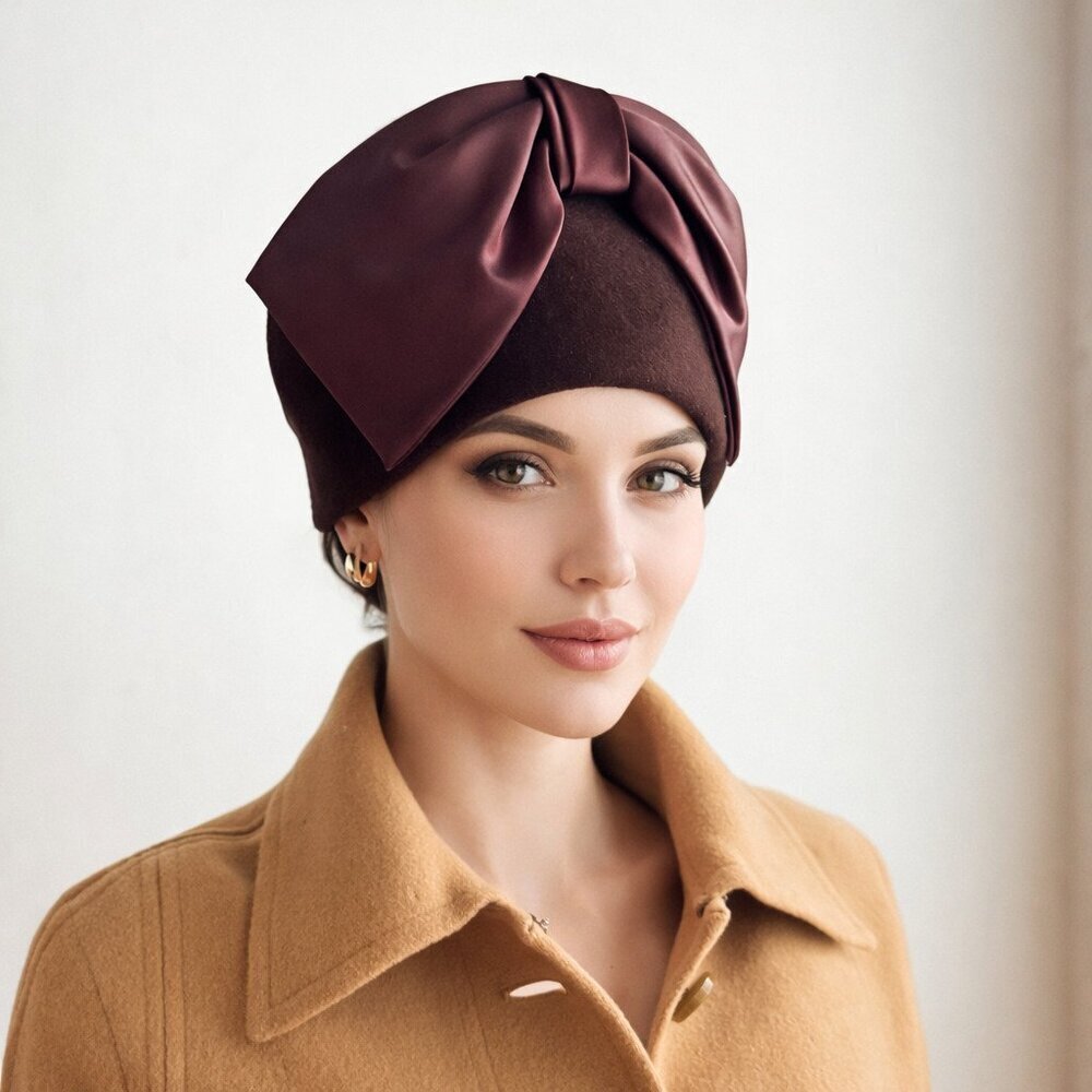 Vintage Michelle Brown Wool Hat w Satin bow